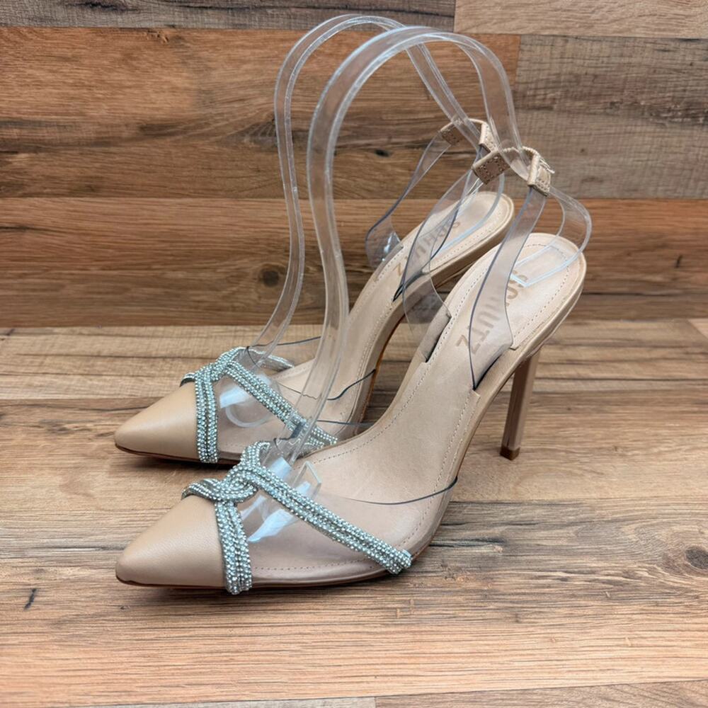 SCHUTZ Nude Crystal Strap Pointed-Toe Stiletto Heels